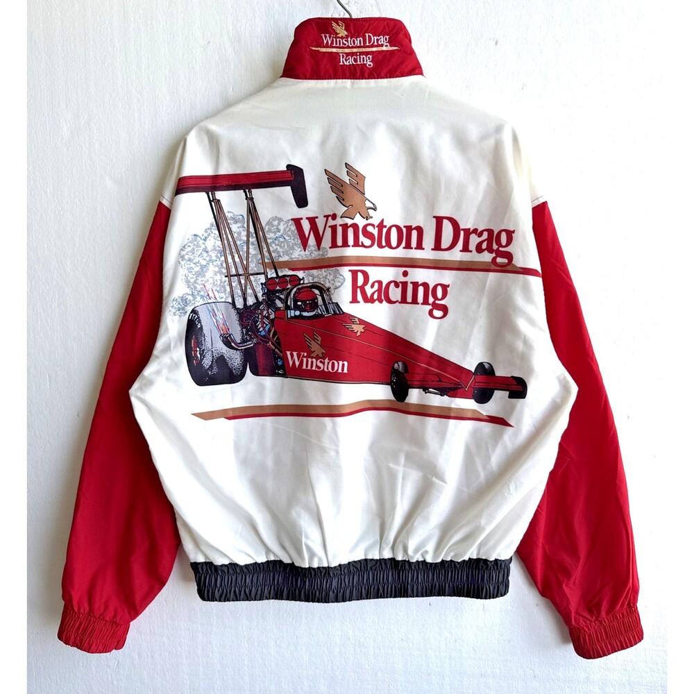 VTG 1980s Winston Drag Racing Red Medium Zip Jacket Swingster Made in USA